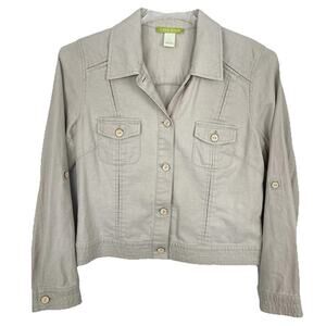 Sigrid Olsen Linen Blend Jacket Women's Size 10 Beige Classic Trucker Coastal